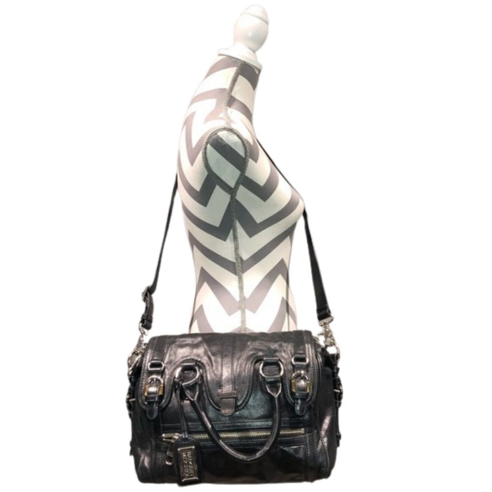 Badgley Mischka Cherise Black Leather Convertible Satchel